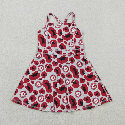 Baby Girls Kids Straps Red Leopard A Team Yoga Active Shorts Knee Length Dress RTS