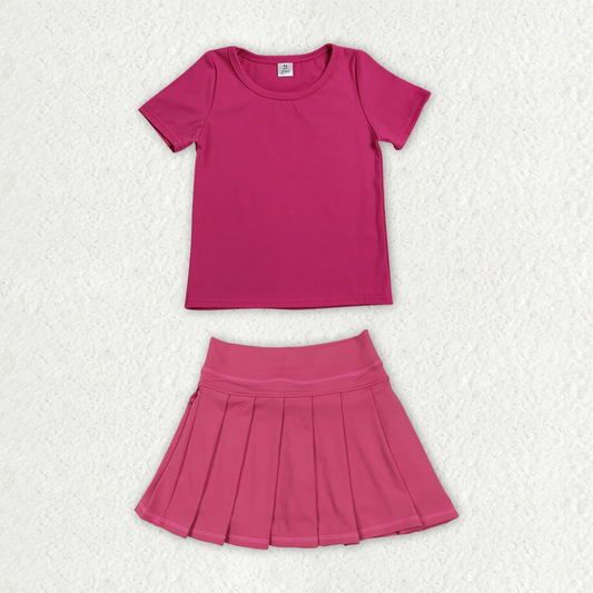 Baby Girls Kids Short Sleeves Shirt Skirt Shorts Yoga Active Set Hot Pink Clothes RTS