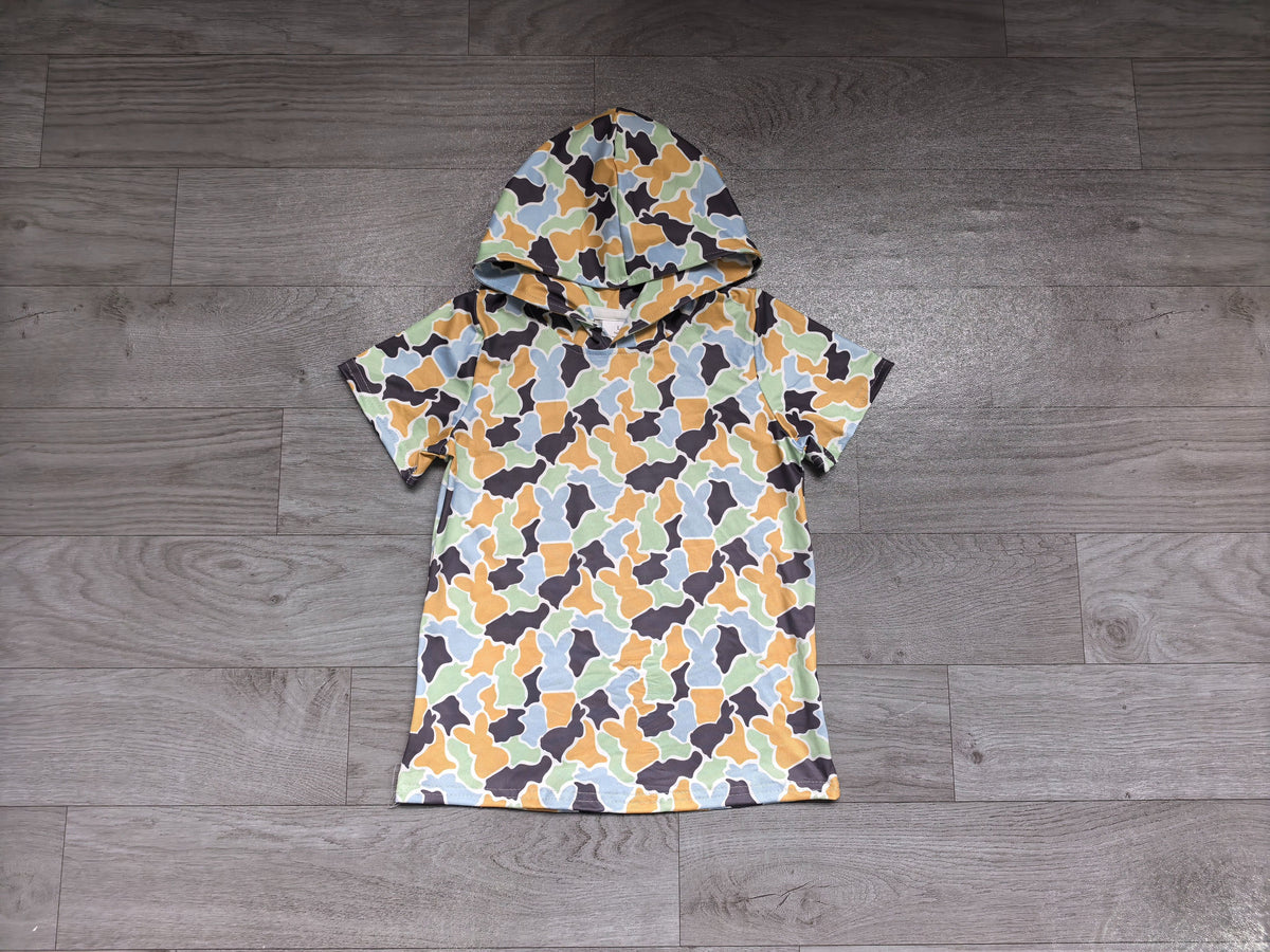 ( No moq ) Preorder Baby Boys Toddler Short Sleeves Rabbits Hoodie Easter Shirt Tops Camo Clothes