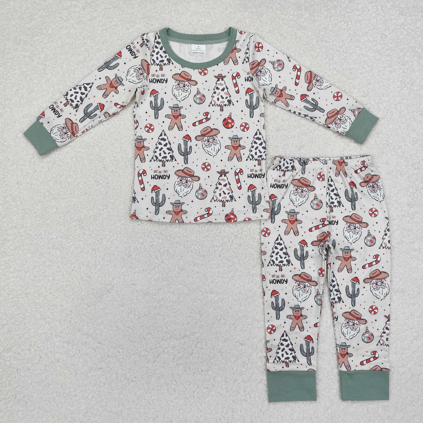 Baby Boy Long Sleeves Christmas Santa Cactus Shirt Pants Pajamas Set