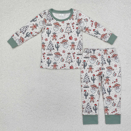 Baby Boy Long Sleeves Christmas Santa Cactus Shirt Pants Pajamas Set