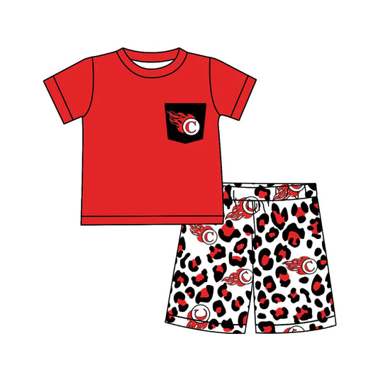 Baby Boy Short Sleeves Team C Shirt Leopard Shorts Clothes Set ( Moq 5 )