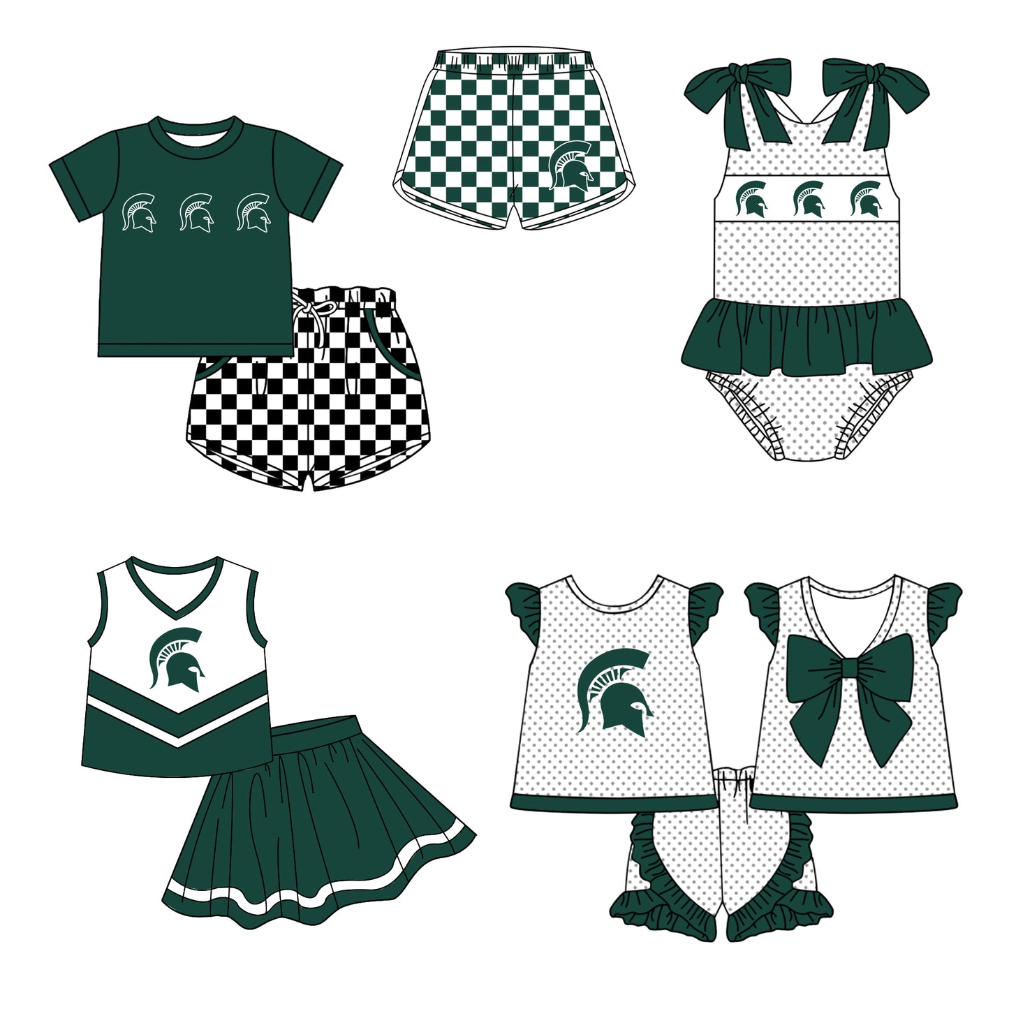 ( Moq 5 Each Style ) Baby Boys Girls Toddler Plaid Sibling Shorts Sets Team Green Clothing