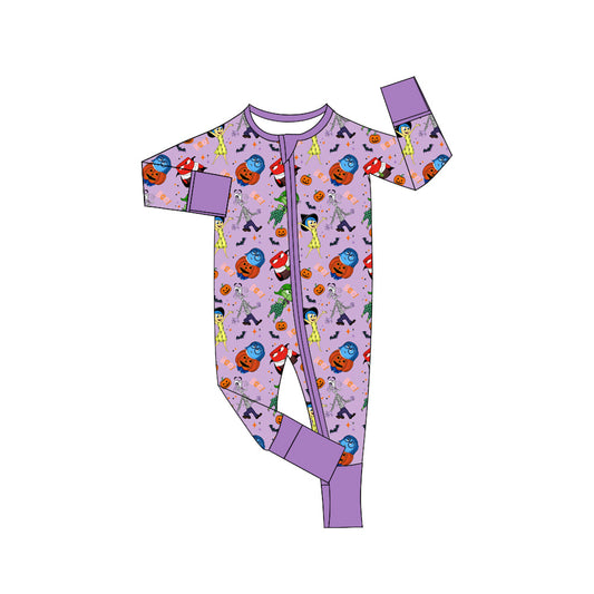 Baby Girl Pumpkin Halloween Cartoon Purple Sleeper Zipper Romper