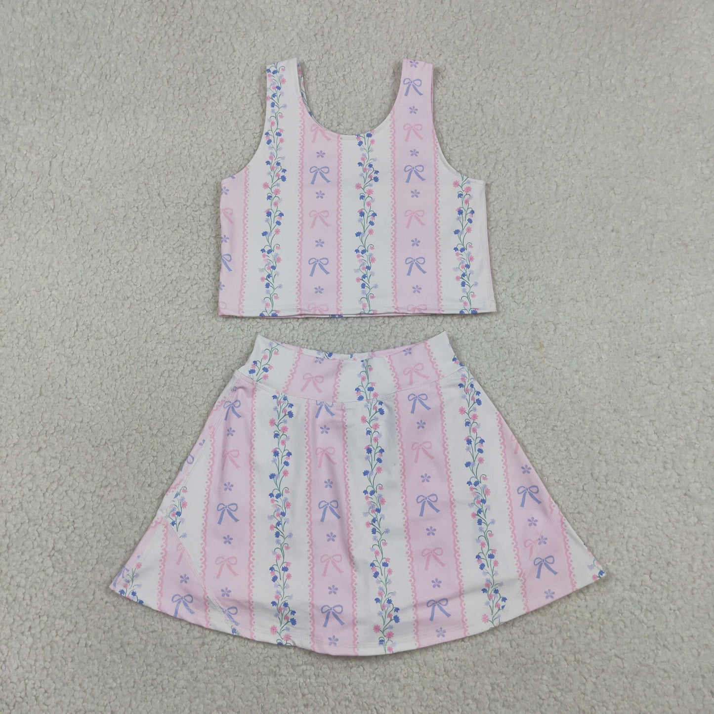 Baby Girl Sleeveless Bows Floral Tops Shorts Skort Yoga Active Wear Set RTS