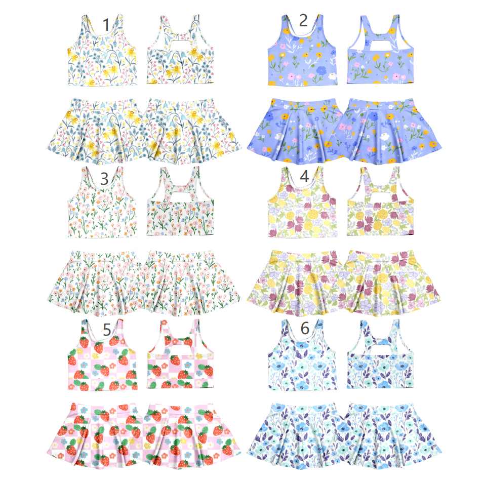 ( Moq 5 Each Style ) Sibling Baby Girls Kids Sleeveless Flower Tops Skorts Summer Sets Clothes