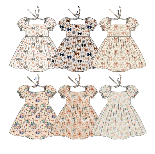 ( Moq 5 Each Style ) Sibling Baby Girls Kids Short Sleeves Bows Flower Knee Length Dresses
