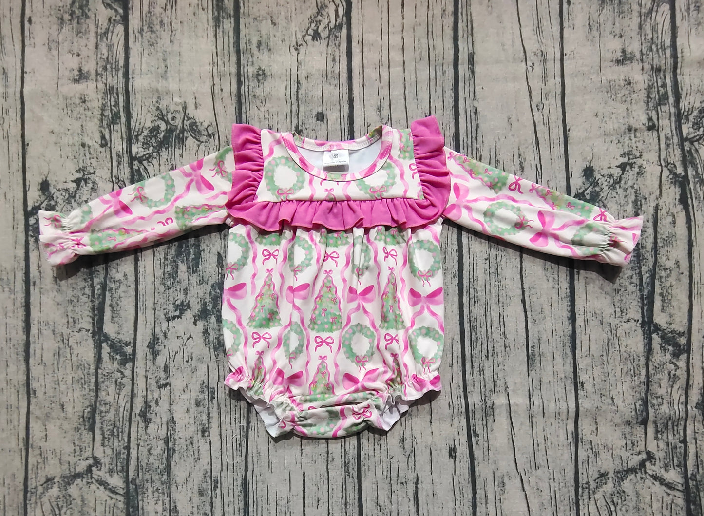 Baby Girl Long Ruffle Sleeves Trees Bows Ruffle Bubble Romper RTS