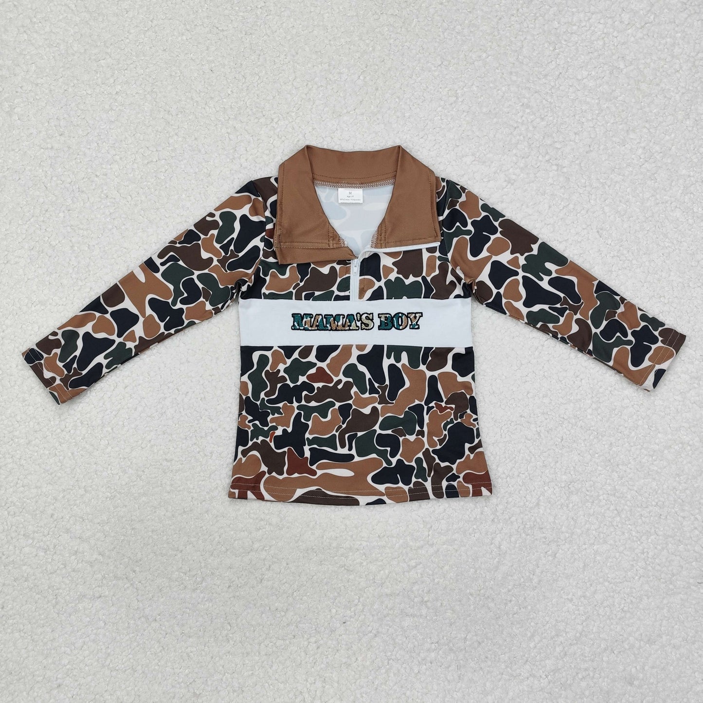 Baby Kids Toddler Long Sleeves Embroidery Mama's Boy Brown Camo Pullover Shirt