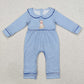 Baby Boy Long Sleeves Blue Stripes Embroidery Dog Romper