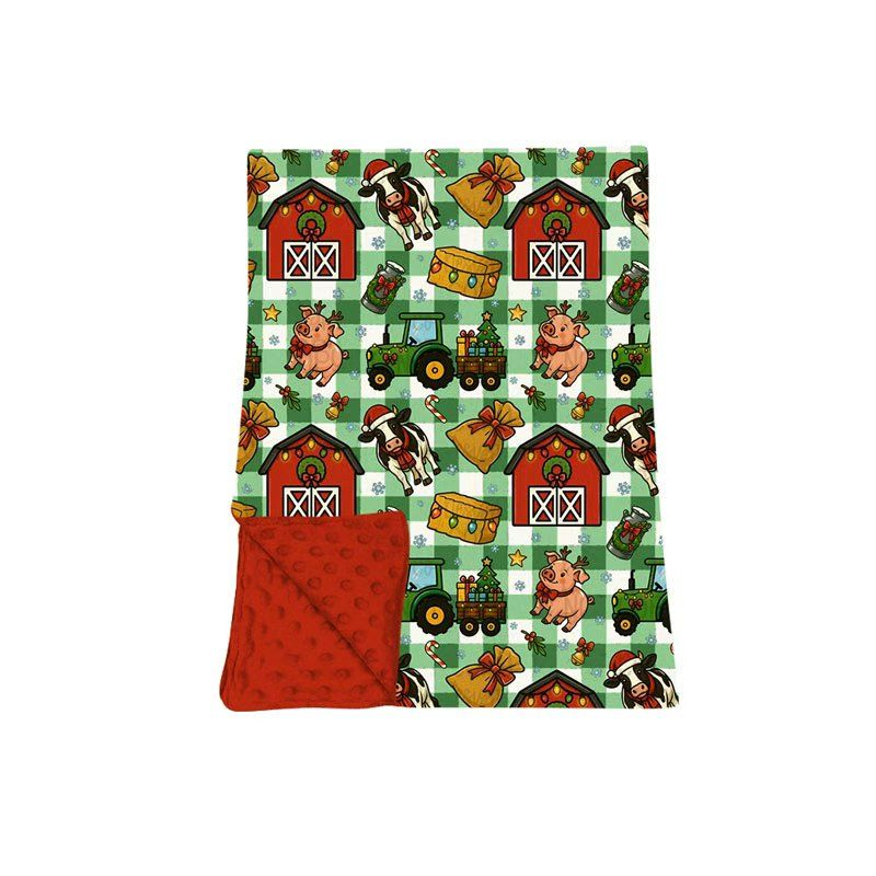 ( Moq 5 ) Preorder Baby Boys Toddler Tractors Farm Green Plaid Christmas Blanket