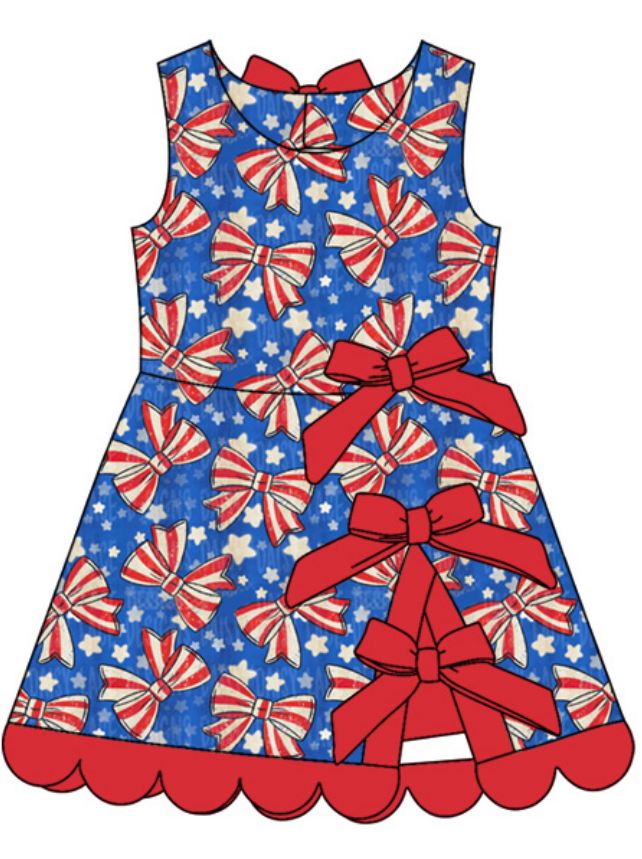 ( Moq 30 ) Baby Girls Kids Sleeveless Bows Stars 4th of July Bows Summer Dress
