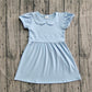 Baby Girl Short Ruffle Sleeves Blue Cotton Knee Length Dress RTS