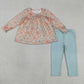 Baby Girls Kids Long Sleeves Flower Tunic Blue Legging Pants Clothes Set RTS