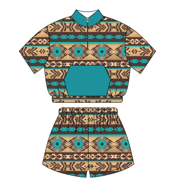 Baby Kids Toddler Sibling Western Aztec Shirt Romper Set Moq 5