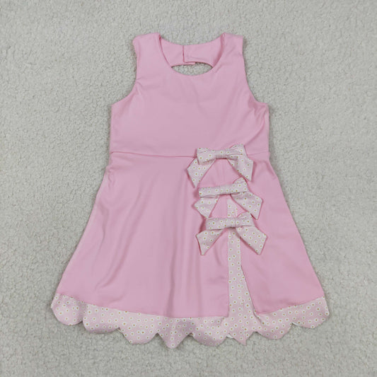 Baby Girls Sleeveless Bows Yoga Shorts Ruffle Knee Length Pink Dress RTS