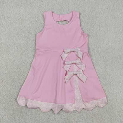 Sibling Baby Girls Kids Sleeveless Bows Yoga Scallop Shorts Dresses Clothes RTS
