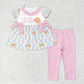 Baby Girl Pumpkin Bows Leaves Tunic Pink Pants Set