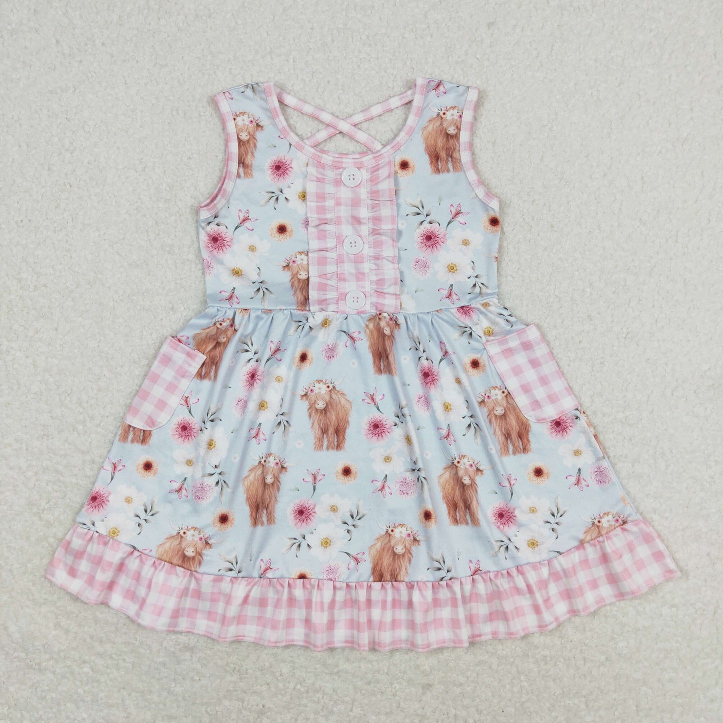 Baby Girl Cow Flower Pink Plaid Western Sibling Clothes Set