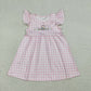 Baby Girls Kids Short Sleeves Embroidery Rabbits Eggs Easter Pink Plaid  Dress RTS