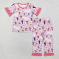 Baby Girl Short Sleeves Valentines Dogs Hearts Shirt Pants Pajamas Clothes Set