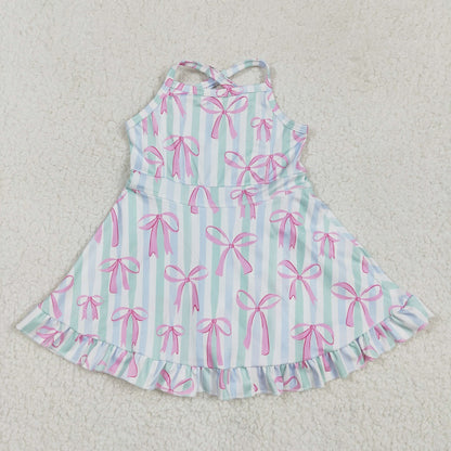 Colors ( 8-11 ) Sibling Baby Girl Straps Bows Yoga Athletic Wear Dress Sibling Clothes RTS