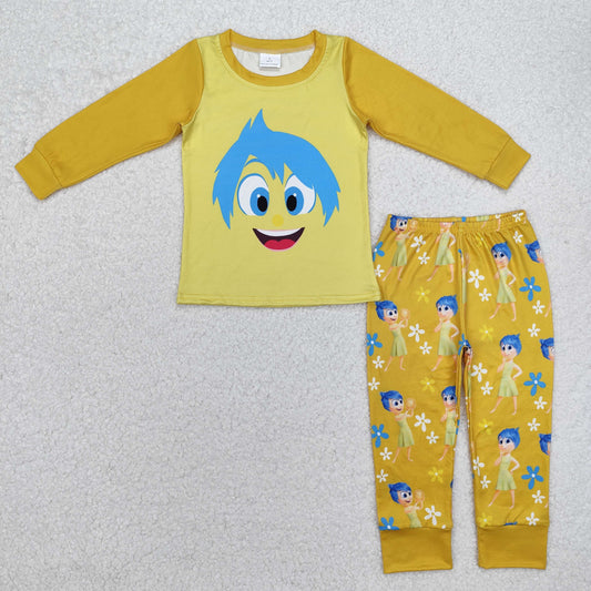 Baby Kids Long Sleeves Cartoon Girl Shirt Flower Pants Yellow Pajamas Clothes Set