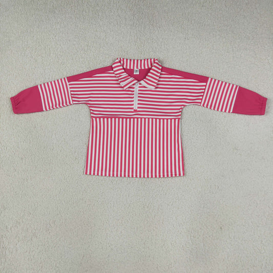 Baby Girls Kids Long Sleeves Pink Stripes Zipper Pullover Yoga Active Shirt RTS