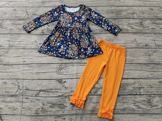 Baby Girl Toddler Long Sleeves Floral Tops Orange Ruffle Pants Fall Outfit Moq 5