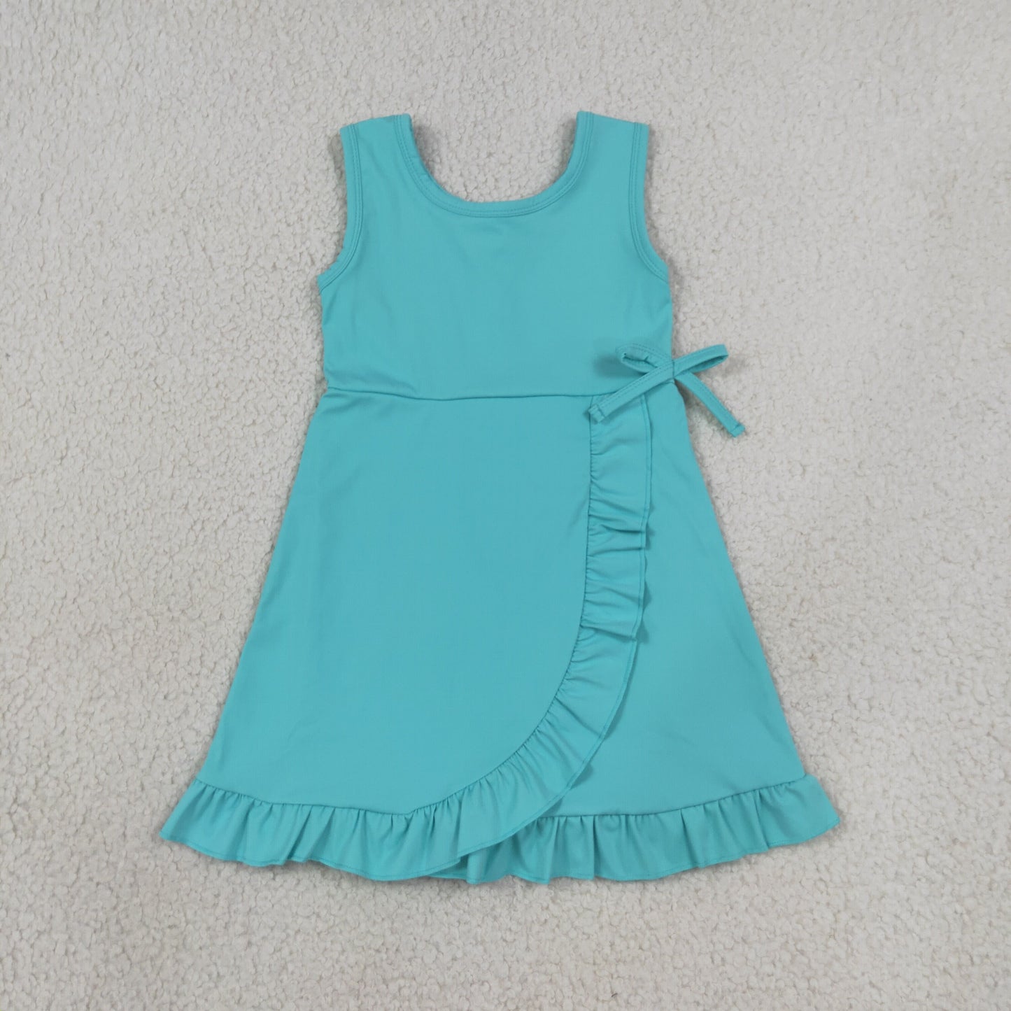 Baby Girls Kids Sleeveless Blue Green Scallop Yoga Active Knee Length Dress RTS