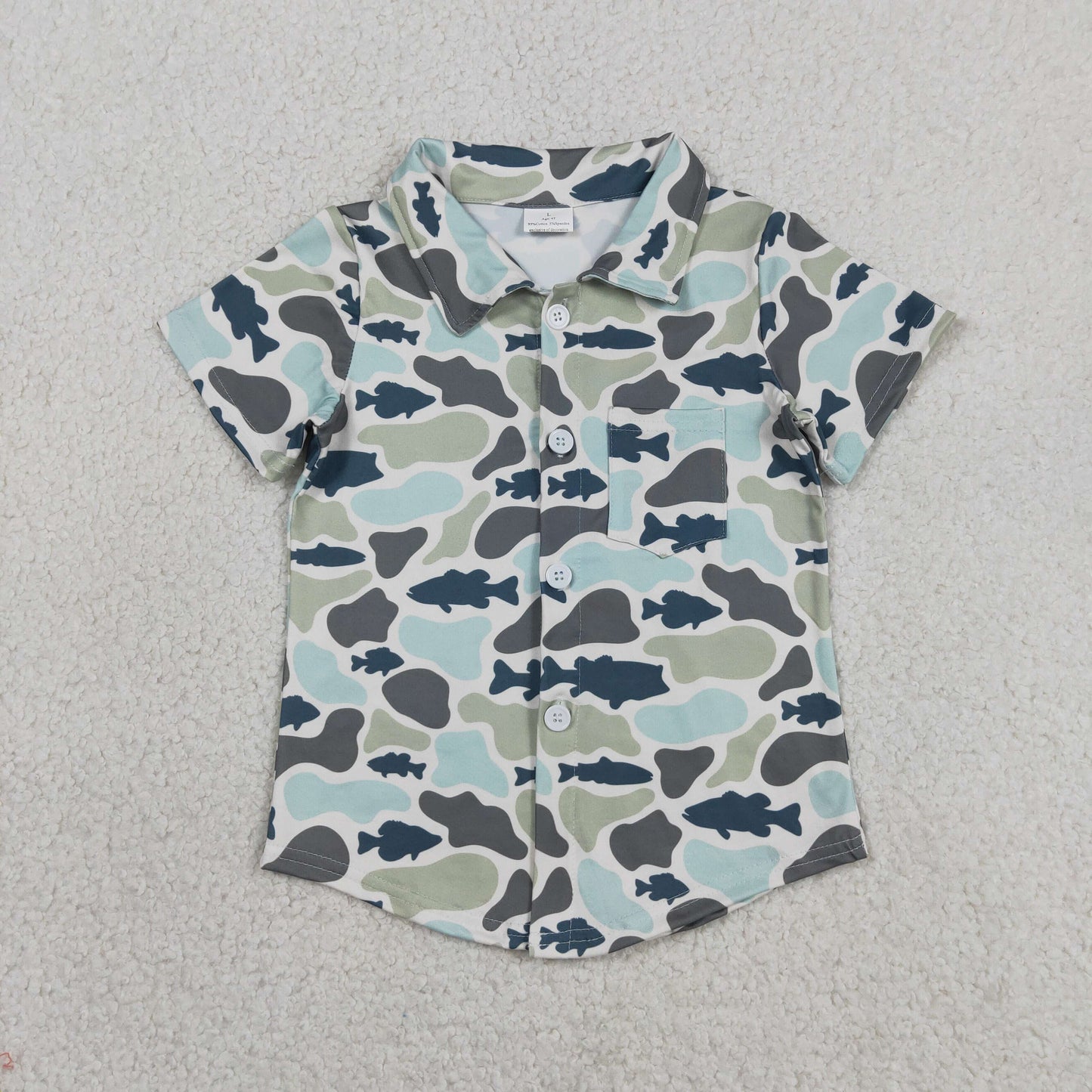 Baby Boys Kids Short Sleeves Buttons Pocket Shirt Tops Fish Camo Clothes RTS