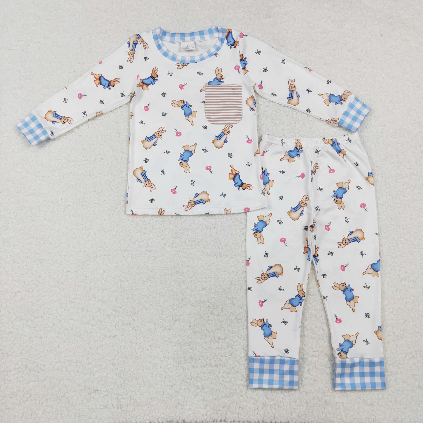 Baby Boy Long Sleeves Easter Rabbit Pocket Shirt Pants Pajamas Clothes Set