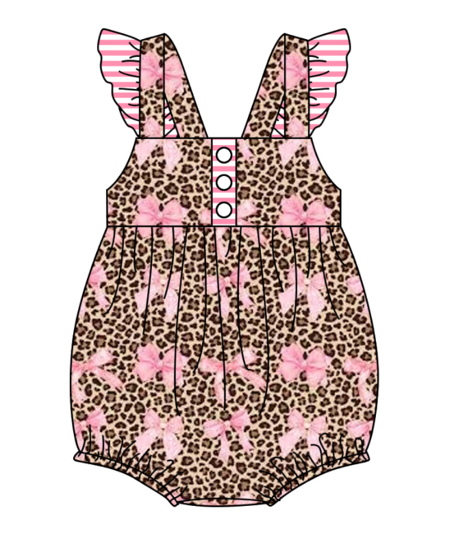 Baby Girl Short Sleeves Bows Leopard Sibling Romper Dress Clothes Set ( Moq 5 Each Design )