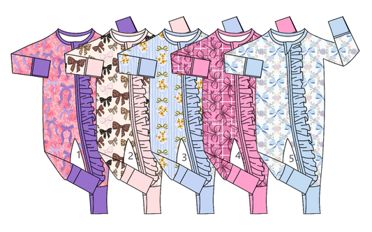 ( Moq 5 Each Style ) Sibling Baby Girls Infant Flower Bows Ruffle Zipper Footie Sleeper Rompers Clothes