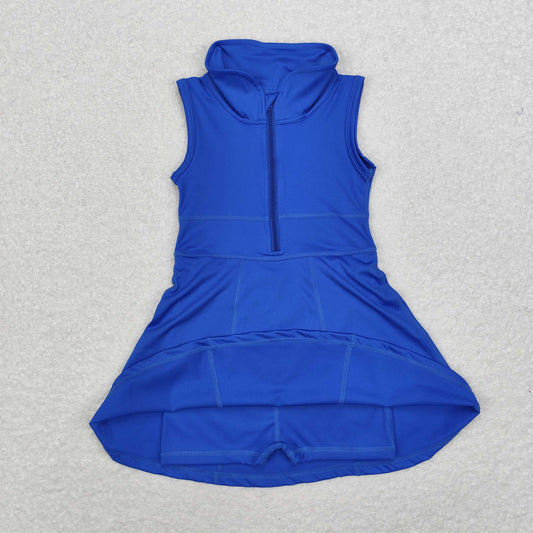 Baby Girl Sleeveless Blue Sports Yoga Dress With Shorts