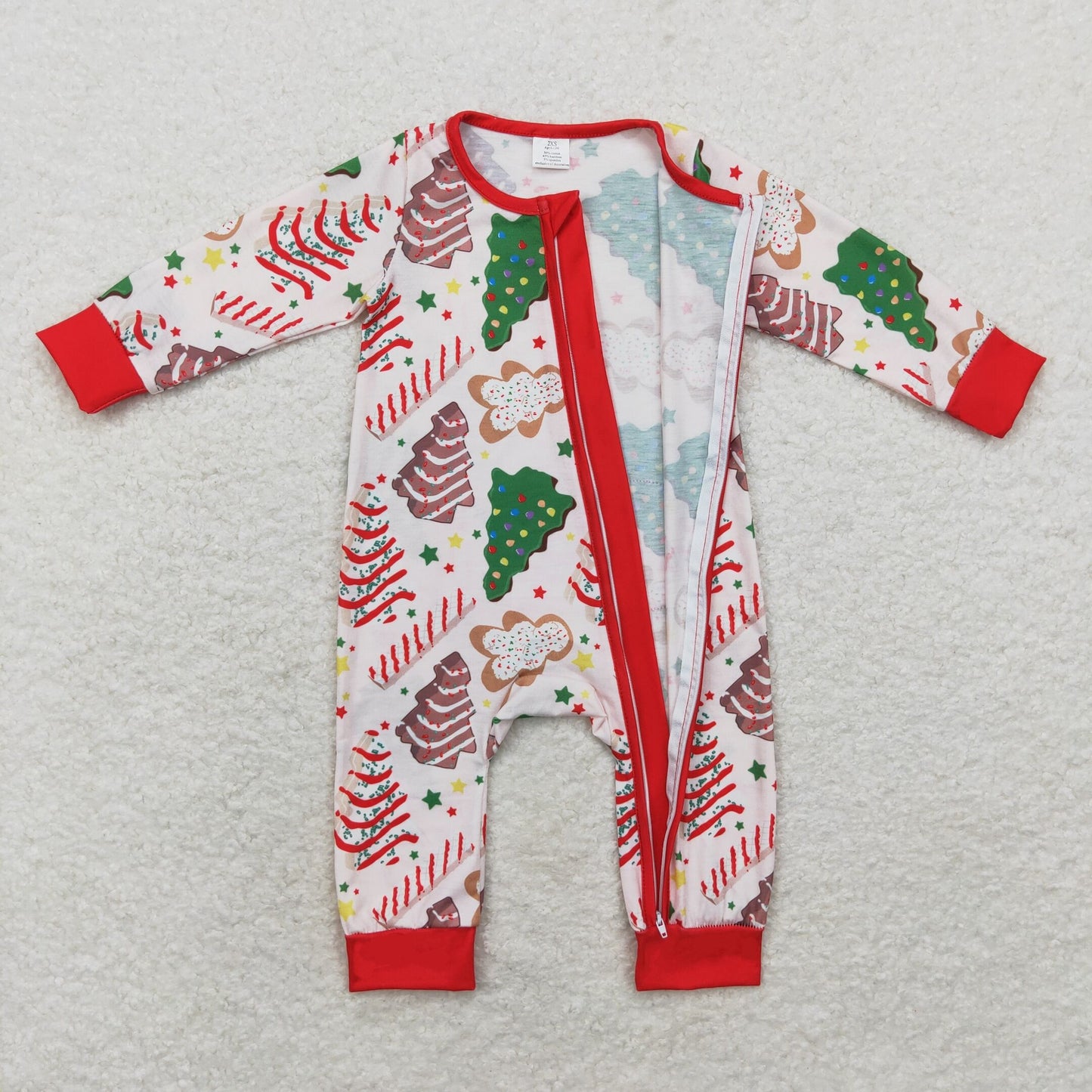 Baby Boy Long Sleeves Christmas Tree Cake Bamboo Zipper Romper