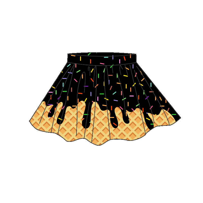 ( Moq 5 ) Preorder Baby Girls Kids Black Sprinkles Drips Skirt Shorts Yoga Active Bottom Clothes
