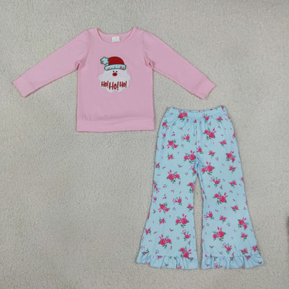 Sibling Baby Girls Kids Long Sleeves Embroidery Santa Christmas Flower Romper Set Clothes RTS