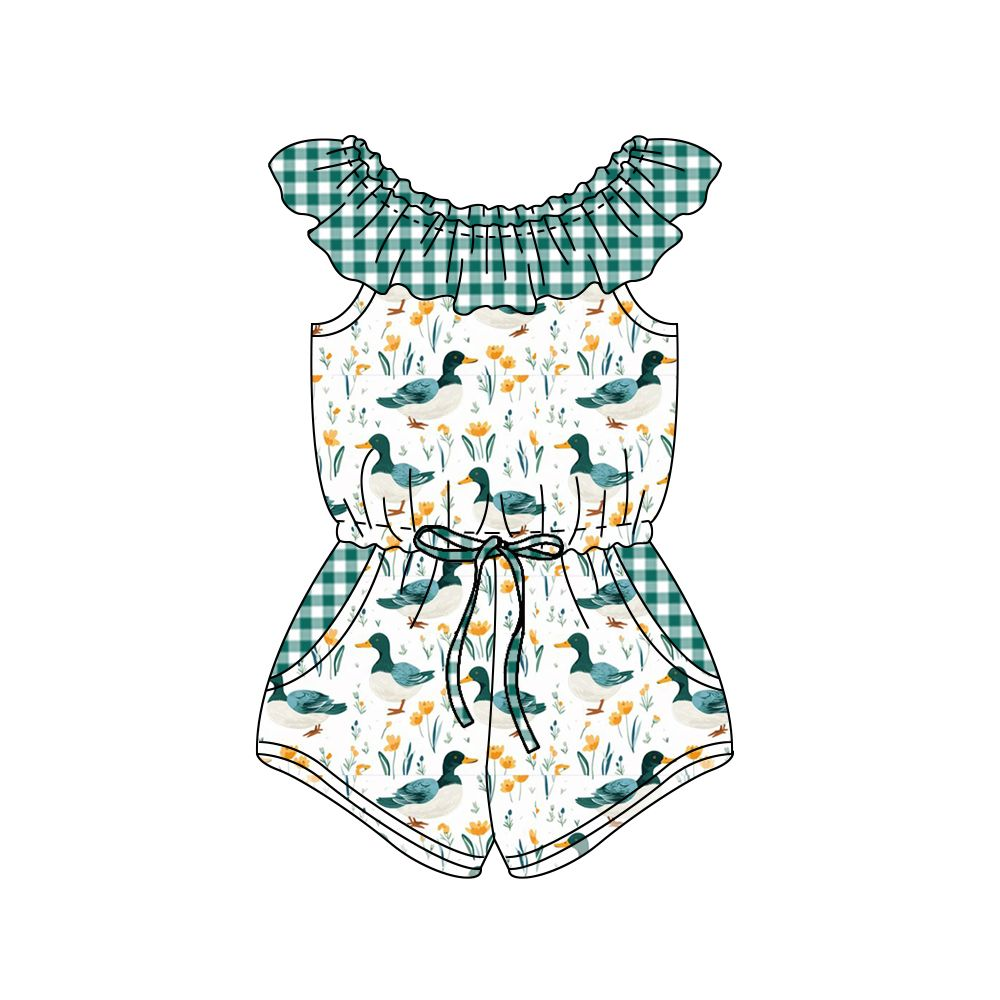 Moq 3 Pre-order SR1300 Baby Girl Ducks Pocket Shorts Summer Jumpsuit