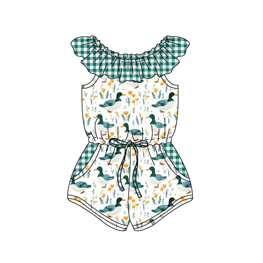 Moq 3 Pre-order SR1300 Baby Girl Ducks Pocket Shorts Summer Jumpsuit