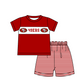 ( Moq 5 ) Baby Boys Toddler Red Short Sleeves Shirt Stripes Shorts Team Summer Set