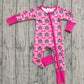 Baby Girl Long Sleeves Pumpkins Candy Corn Zipper Halloween Pink Romper RTS