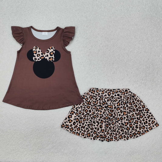 Baby Girl Short Sleeves Leopard Mouse Shirt Skort Skirt Shorts Clothes Set