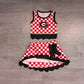 ( No moq ) Preorder Baby Girls Kids Red Checked Shirt Scallop Bows Skirt Shorts Team Set Yoga Active Clothes