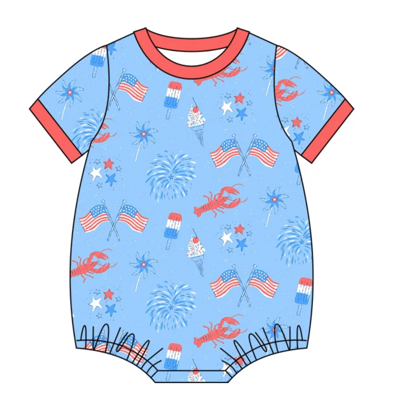 Baby Boy Girl July 4th Flags Crawfish Sibling Dress Romper Clothes Set ( Moq 5 Each style ) 11.27