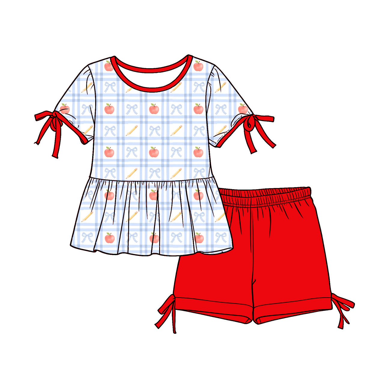 ( Moq 5 Each Style ) Sibling Baby Girls Kids Short Sleeves Tunic Shorts Back to School Sets