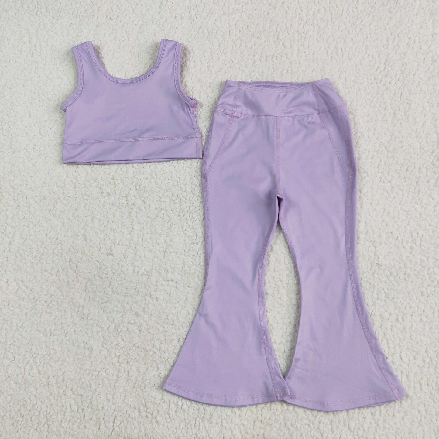 Baby Girl Straps Purple Vest Tops Bell Bottom Pants Yoga Active Wear Clothes Set RTS