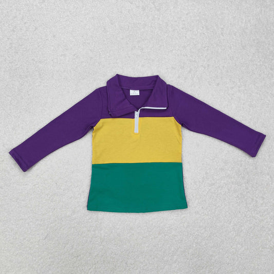 Baby Boy Long Sleeves Mardi Gras Purple Yellow Green Zipper Tee Shirt Tops