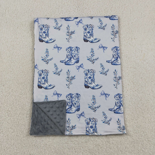 Baby Girls Kids Boots Bows Floral Western Blue Blanket RTS