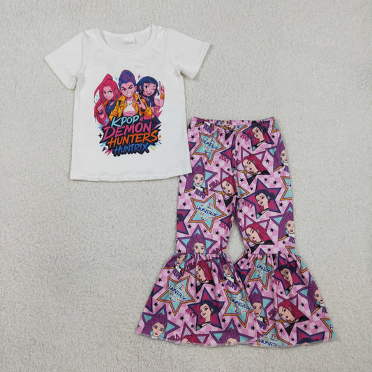 Baby Girls Short Sleeves Movie Characters Shirt Stars Bell Pants Clothes Set RTS
